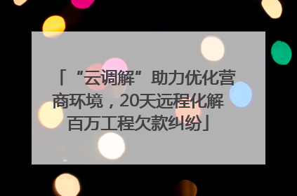 “云调解”助力优化营商环境，20天远程化解百万工程欠款纠纷